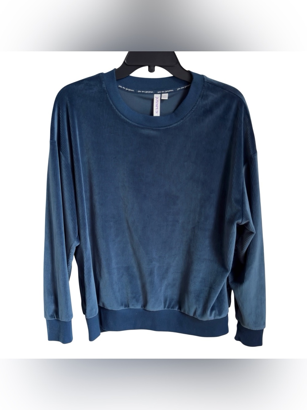 Joyspun Ribbed Velour Long Sleeve Lounge Top Dusty Blue 2X Women’s